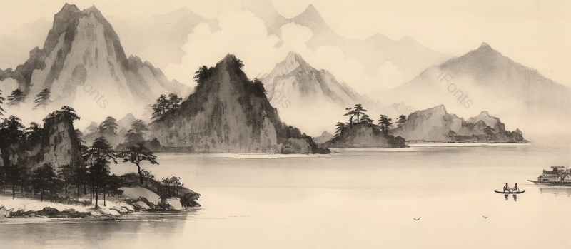 复古的古代山水水墨画远山近水,高清,摄影图,摄影图片,图片大全,摄影图免费下载